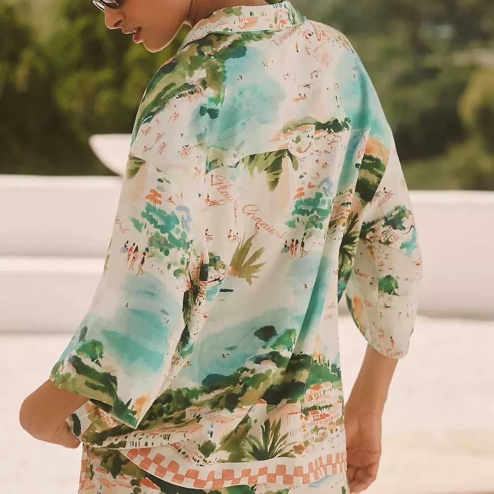 Anthropologie Celandine Linen Blend Shirt Size Small NWT Coastal Mediterranean